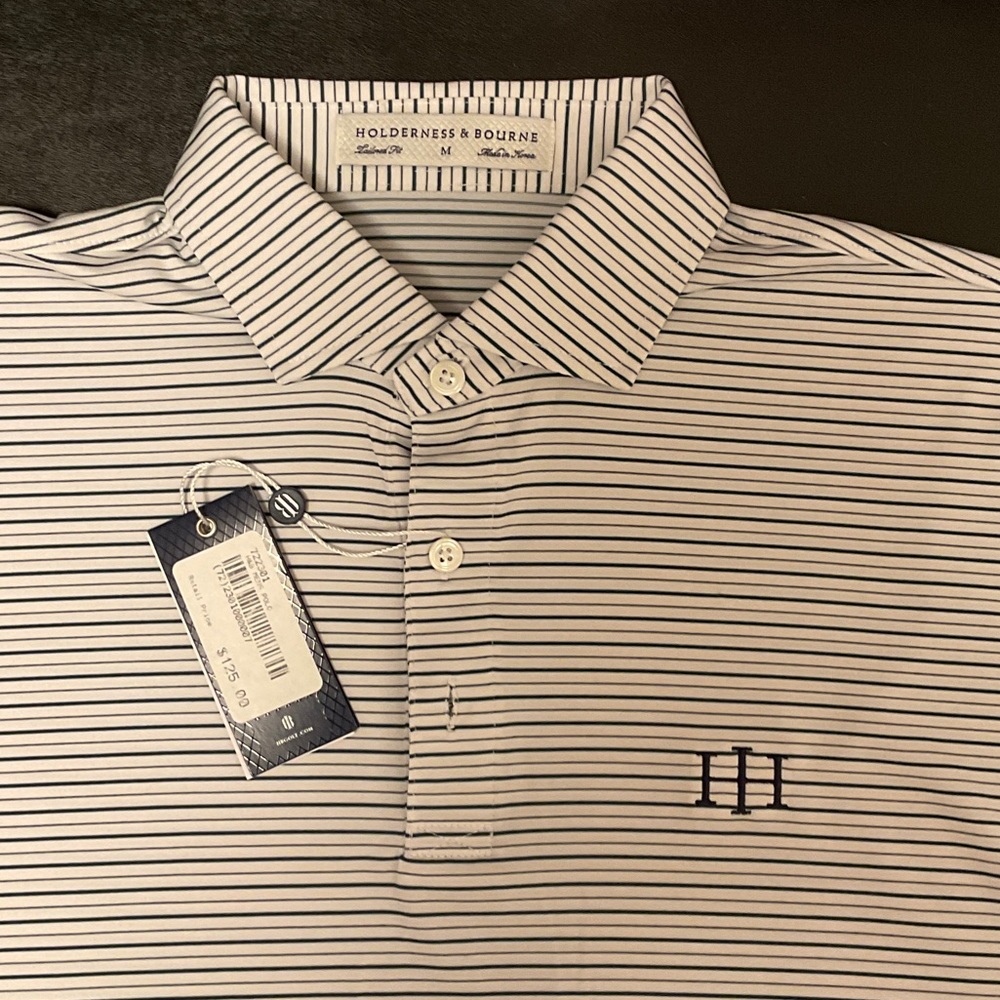 Men's High Hampton Club (Cashiers, NC) Striped Shirt - Green/White golf polo.